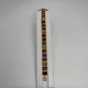 Multicolor Rainbow CZ Cubic Zirconia Gold Tennis Bracelet Radiant Cut
